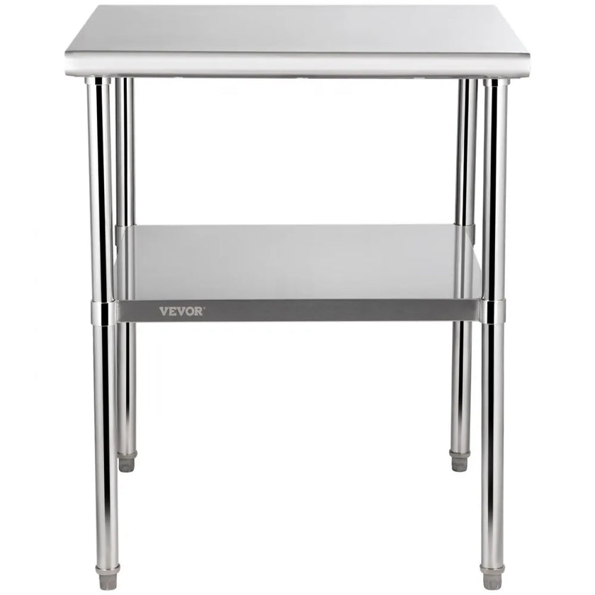 VEVOR Stainless Steel Prep Table, 30 x 30 x 36 Inch, 800lbs Load Capacity Heavy Duty Metal Worktable with Adjustable Undershelf & Feet, Commercial Workstation for Kitchen Garage Restaurant Backyard