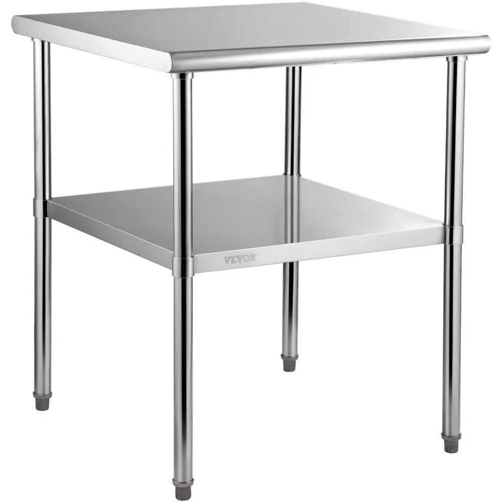VEVOR Stainless Steel Prep Table, 30 x 30 x 36 Inch, 800lbs Load Capacity Heavy Duty Metal Worktable with Adjustable Undershelf & Feet, Commercial Workstation for Kitchen Garage Restaurant Backyard