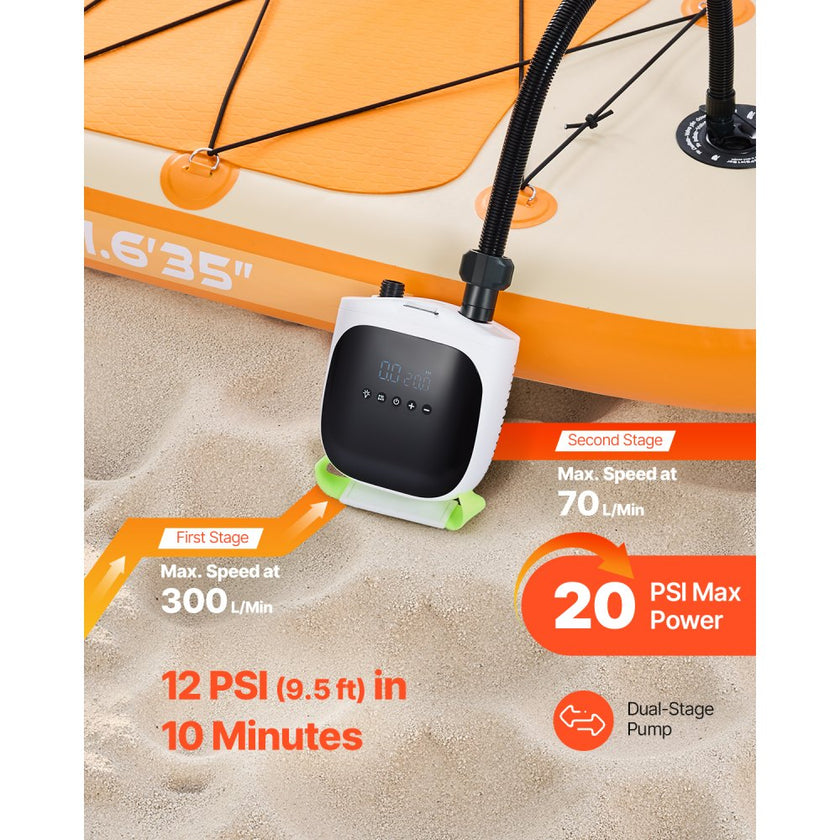20 PSI Rechargeable Electric Paddle Board Pump with Auto Shut-Off & Deflation Function