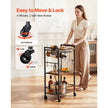 Bar Cart with Wine Rack & Glass Holder | 3-Tier Rolling Serving Cart | Rustic Brown & Black