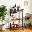 Bar Cart with Wine Rack & Glass Holder | 3-Tier Rolling Serving Cart | Rustic Brown & Black