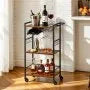 Bar Cart with Wine Rack & Glass Holder | 3-Tier Rolling Serving Cart | Rustic Brown & Black