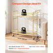 Bar Cart with Wine Rack & Glass Holder | 2-Tier Rolling Serving Cart | Gold & White