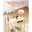 Bar Cart with Wine Rack & Glass Holder | 2-Tier Rolling Serving Cart | Gold & White