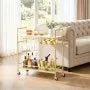 Bar Cart with Wine Rack & Glass Holder | 2-Tier Rolling Serving Cart | Gold & White