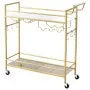 Bar Cart with Wine Rack & Glass Holder | 2-Tier Rolling Serving Cart | Gold & White