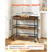 3-Tier Rolling Bar Cart with Wine Rack & Glass Holder, Industrial Serving Cart on Wheels, Rustic Brown & Black