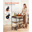 3-Tier Rolling Bar Cart with Wine Rack & Glass Holder, Industrial Serving Cart on Wheels, Rustic Brown & Black