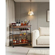 3-Tier Rolling Bar Cart with Wine Rack & Glass Holder, Industrial Serving Cart on Wheels, Rustic Brown & Black