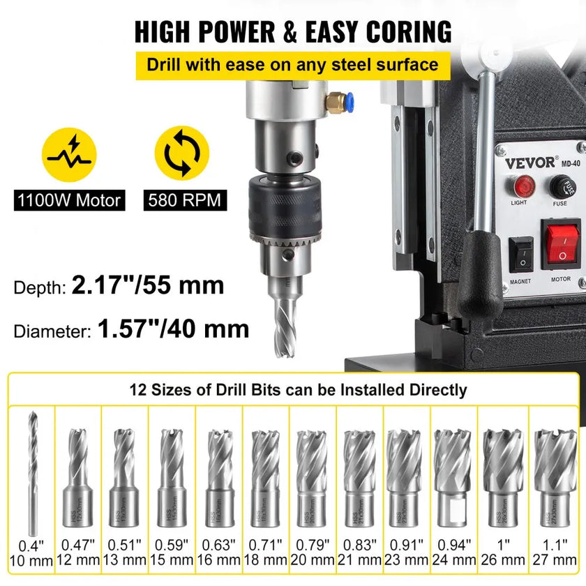 VEVOR Magnetic Drill, 1100W 1.57