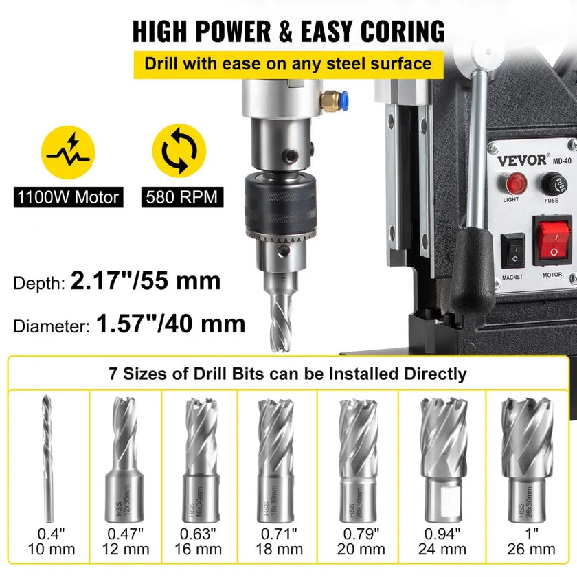 VEVOR Magnetic Drill, 1100W 1.57