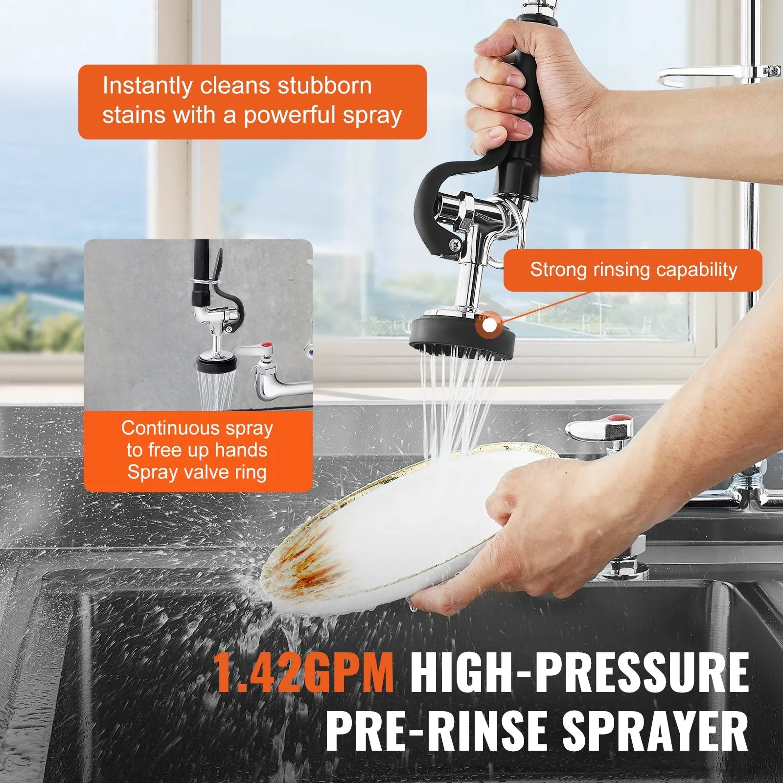 VEVOR Commercial Faucet with Pre-Rinse Sprayer, 44