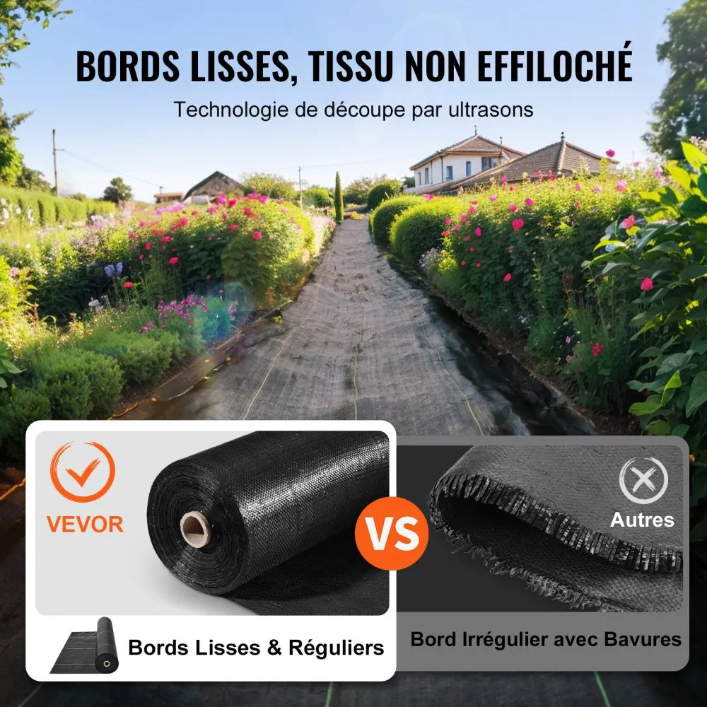 VEVOR Weed Barrier Landscape Fabric, 3.28*164FT Heavy Duty Garden Weed Fabric, Woven PP Weed Control Fabric, Driveway Fabric, Geotextile Fabric for Landscaping, Ground Cover, Weed Blocker Weed Mat, Bl