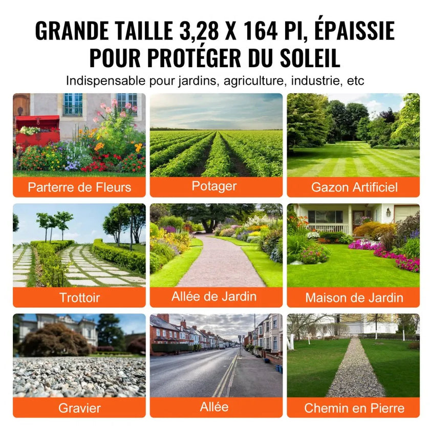 VEVOR Weed Barrier Landscape Fabric, 3.28*164FT Heavy Duty Garden Weed Fabric, Woven PP Weed Control Fabric, Driveway Fabric, Geotextile Fabric for Landscaping, Ground Cover, Weed Blocker Weed Mat, Bl