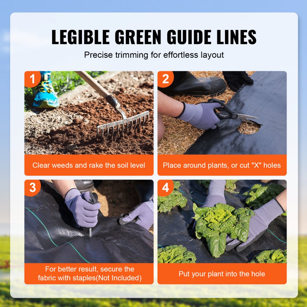 VEVOR Weed Barrier Landscape Fabric, 4 x 250 FT Geotextile Underlayment, PP Woven Garden Ground Cover, 5Oz Weed Control Fabric, Heavy Duty Weed Block Fabric w/Good Permeability, Gardening Mat, Black