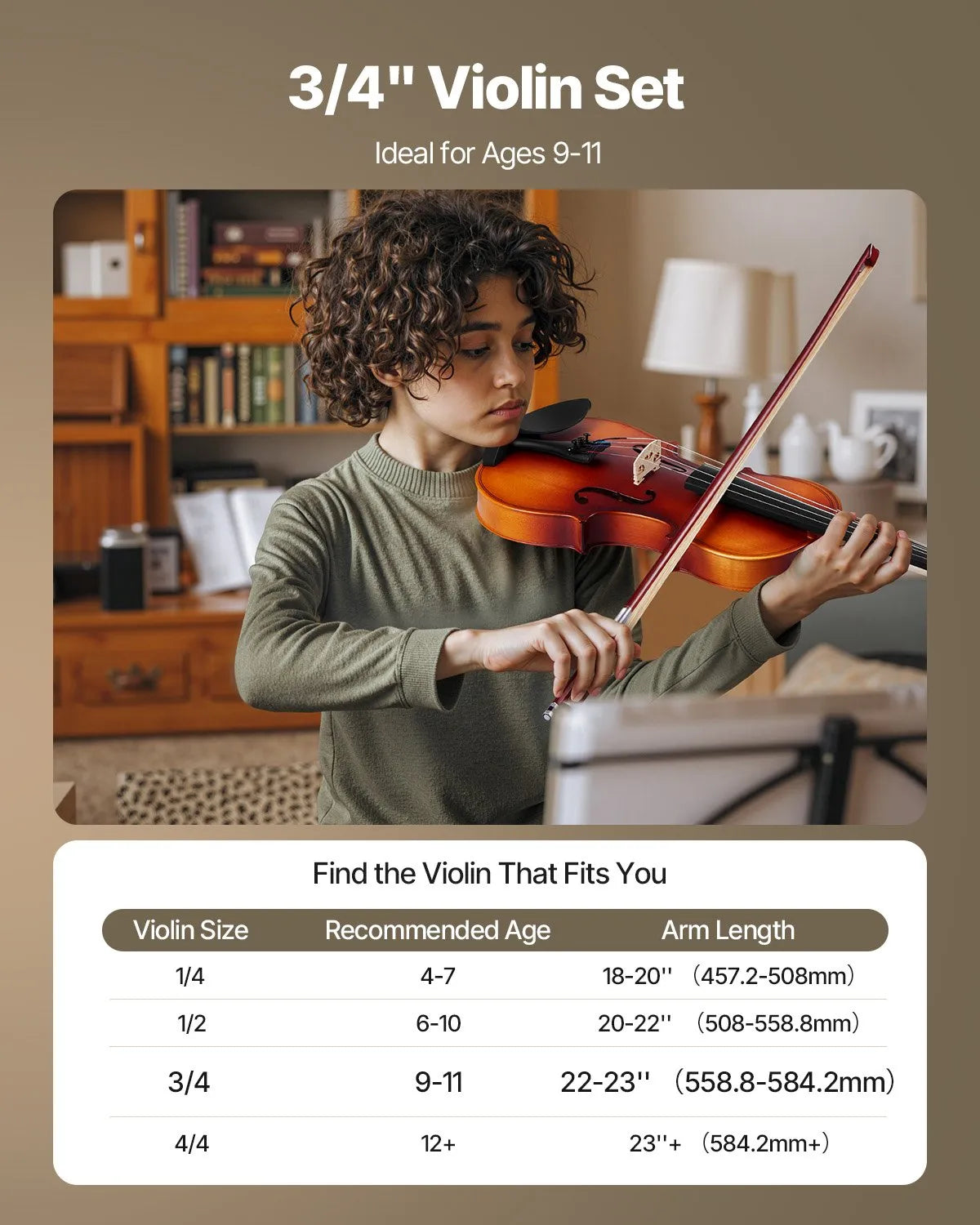 VEVOR Violin 3/4 Size Fiddle Set for Adult Beginners with Case Rosin Brown