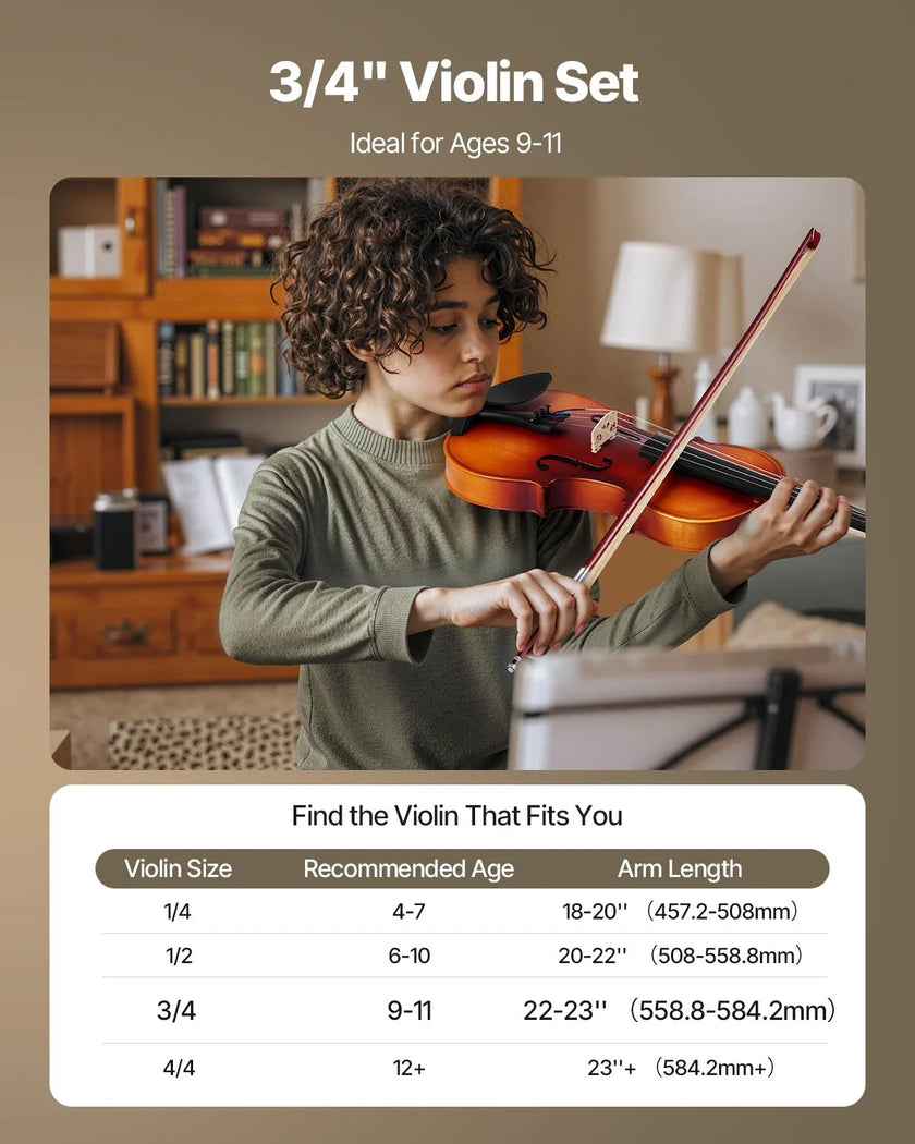VEVOR Violin 3/4 Size Fiddle Set for Adult Beginners with Case Rosin Brown
