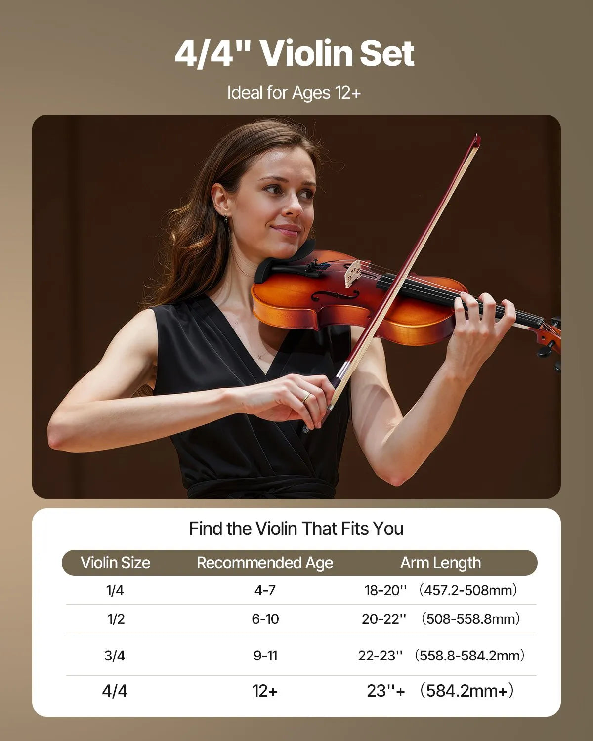 VEVOR Violin 4/4 Size Fiddle Set for Adult Beginners with Case Rosin Brown