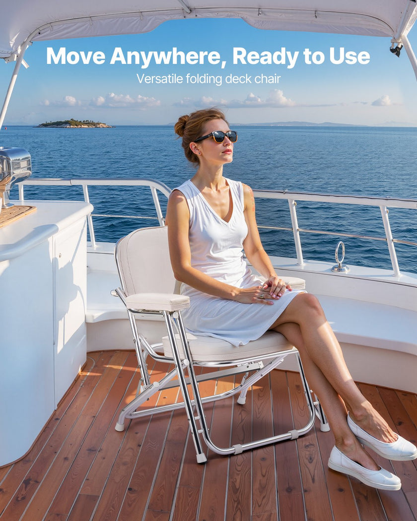 VEVOR Folding Deck Chair Boat Seat with Aluminum Alloy Frame Non-slip Foot Pads