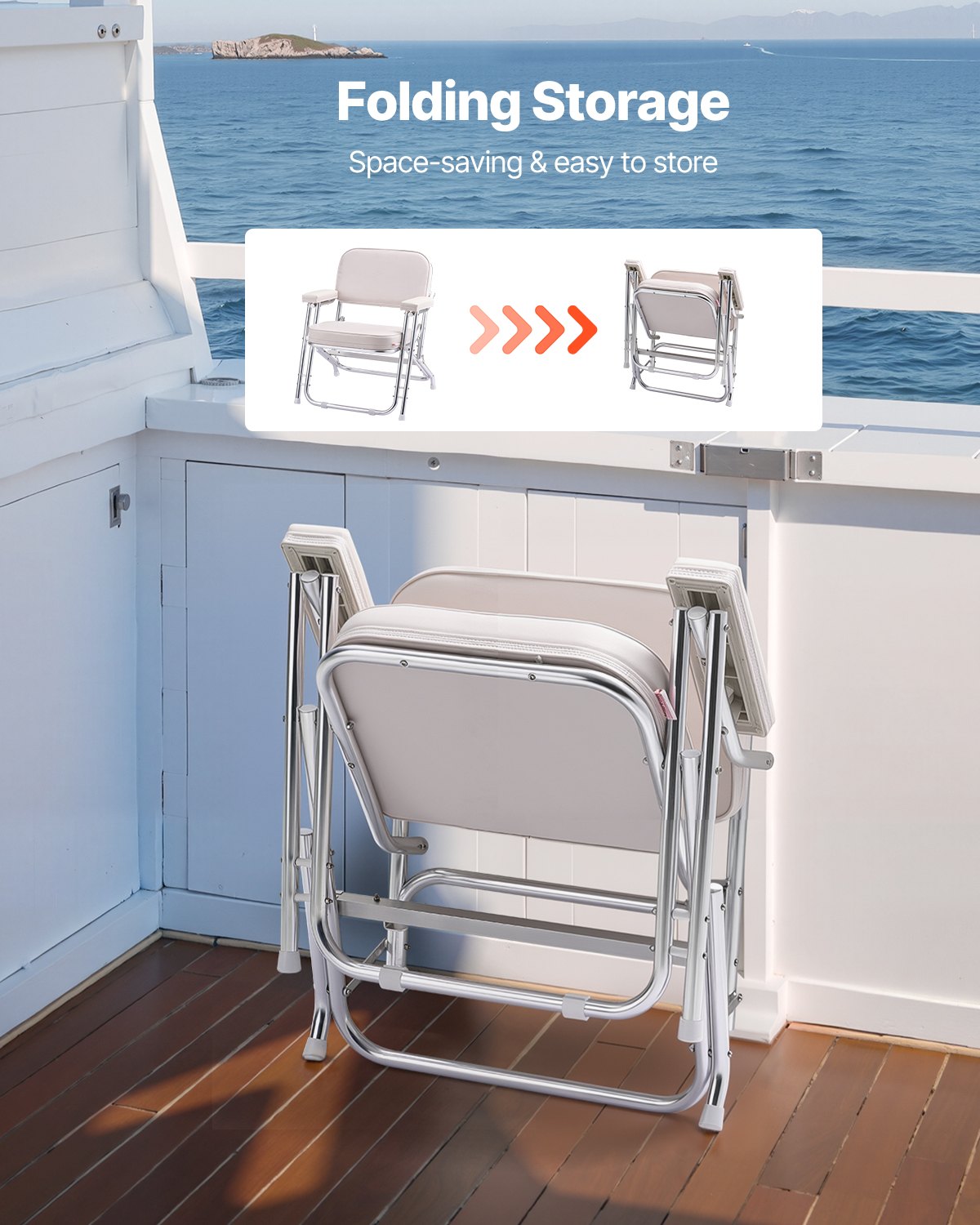 VEVOR Folding Deck Chair Boat Seat with Aluminum Alloy Frame Non-slip Foot Pads