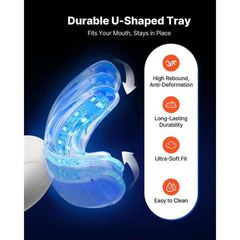 Teeth Whitening Kit with LED Light, 28/32 LED Accelerator Lights, Whitening Gel Syringe, Desensitizing Gel, and U-Shaped Tray, Wireless Portable Kit Fast and Effectively Removes Stubborn Stains