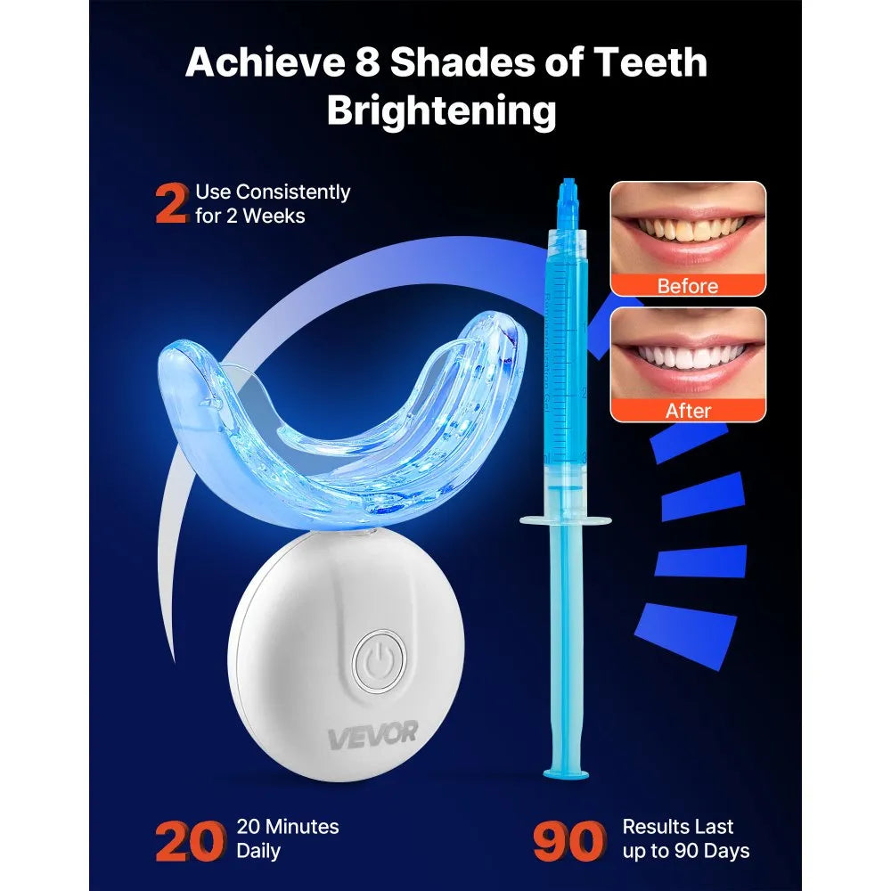 Teeth Whitening Kit with LED Light, 28/32 LED Accelerator Lights, Whitening Gel Syringe, Desensitizing Gel, and U-Shaped Tray, Wireless Portable Kit Fast and Effectively Removes Stubborn Stains
