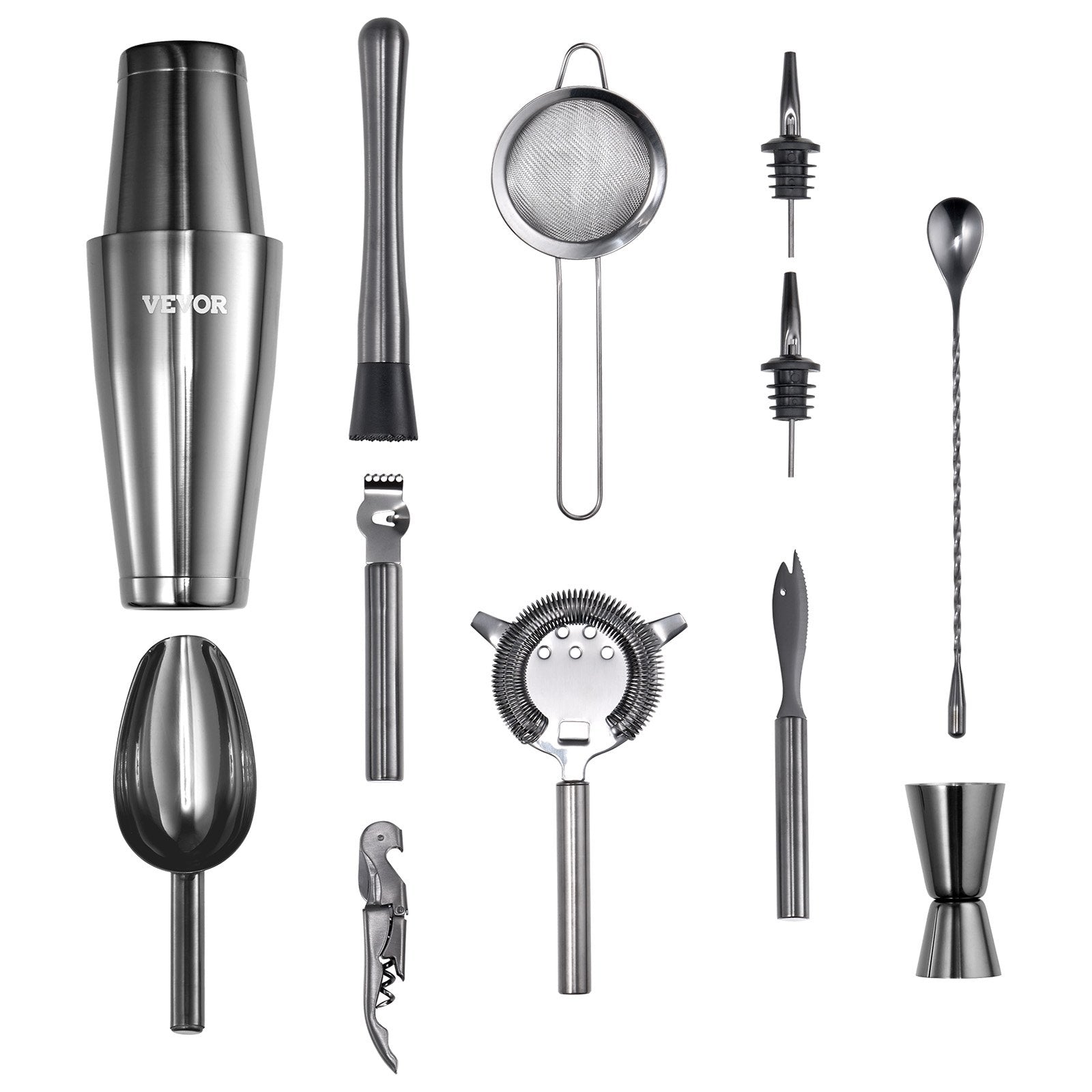 VEVOR Cocktail Shaker Set 13Pcs Bartender Kit Stainless Steel Bar Tools Gunmetal