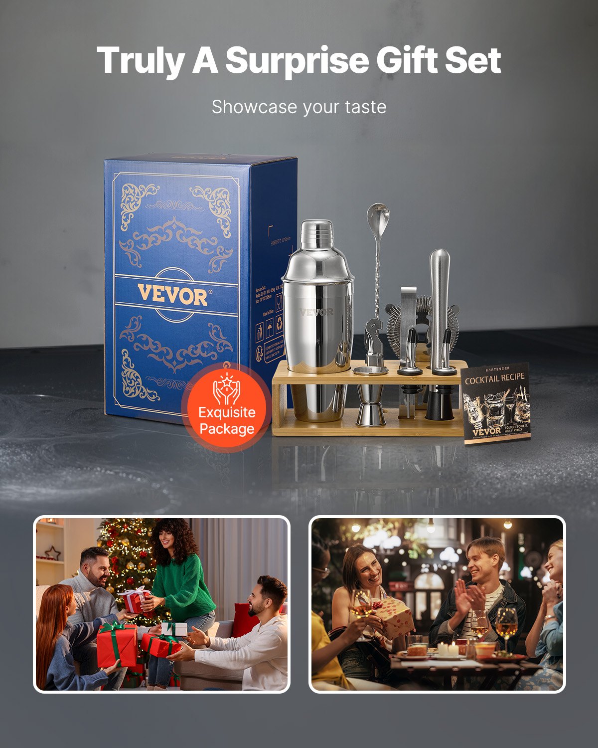VEVOR Cocktail Shaker Set 10 Pcs Bartender Kit Stainless Steel Bar Tools Silver
