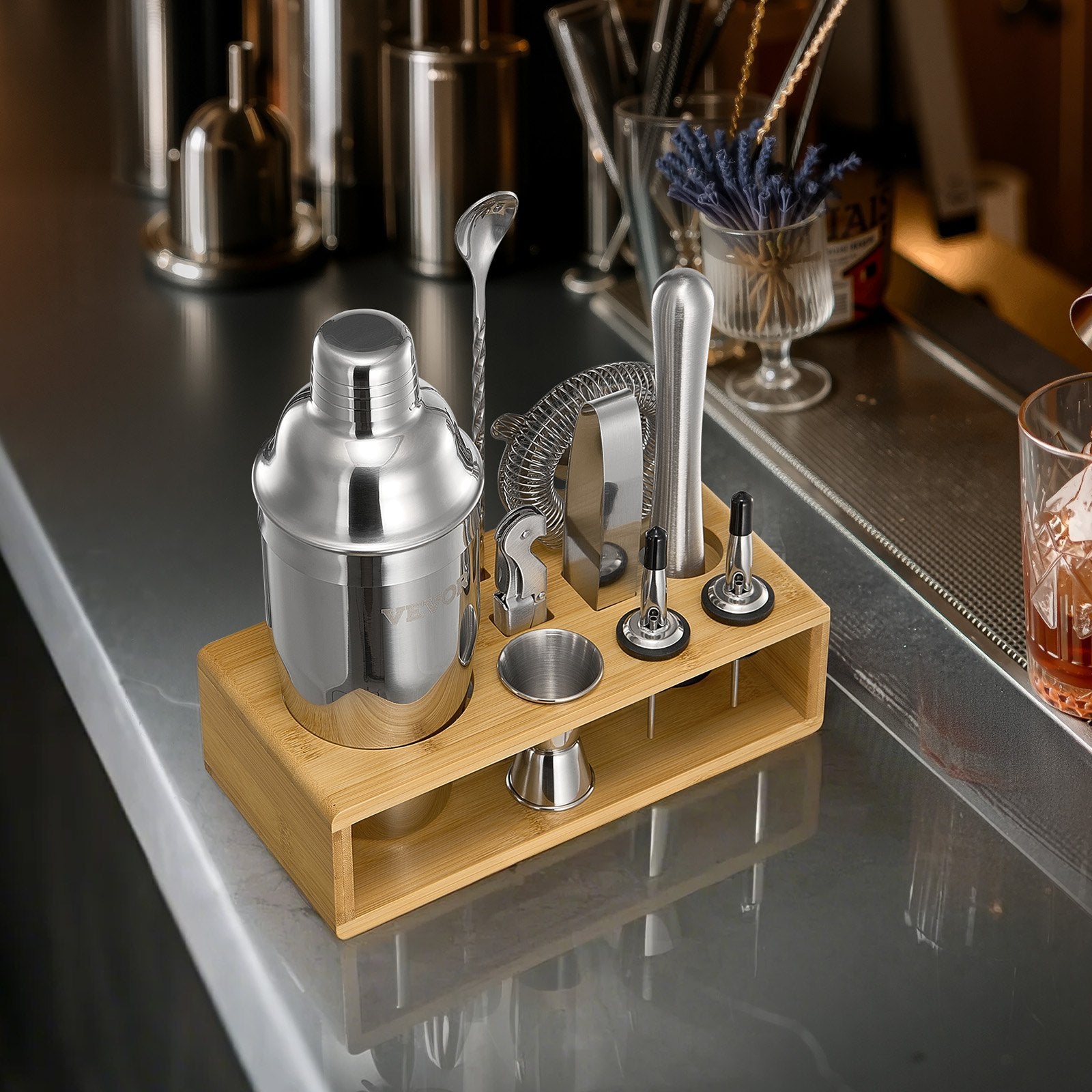 VEVOR Cocktail Shaker Set 10 Pcs Bartender Kit Stainless Steel Bar Tools Silver