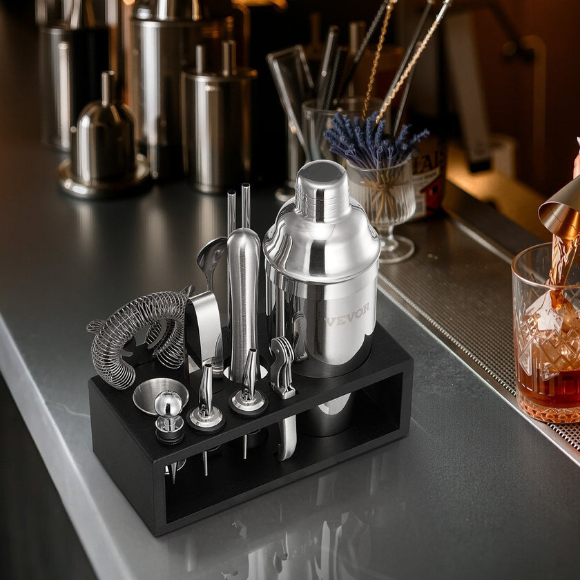 VEVOR Cocktail Shaker Set 13 Pcs Bar Tools Stainless Steel Bartender Kit Silver