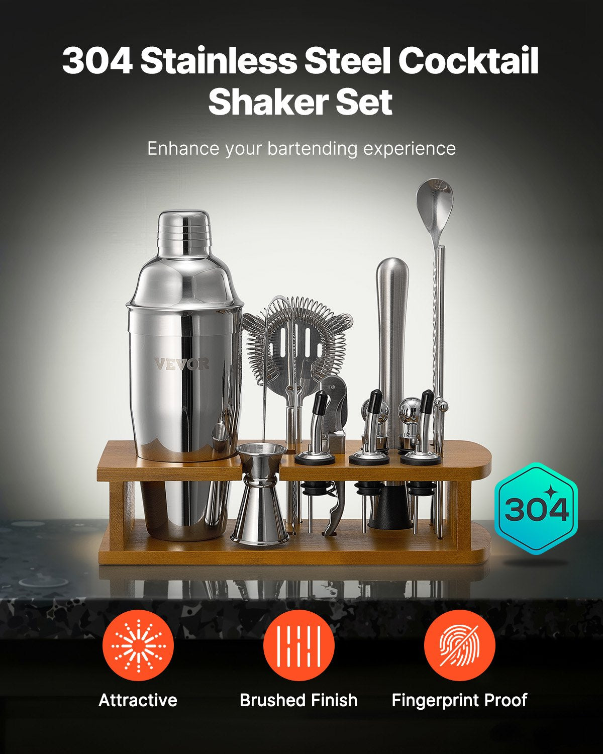 VEVOR Cocktail Shaker Set 18 Pcs Bartender Kit Stainless Steel Bar Tools Silver