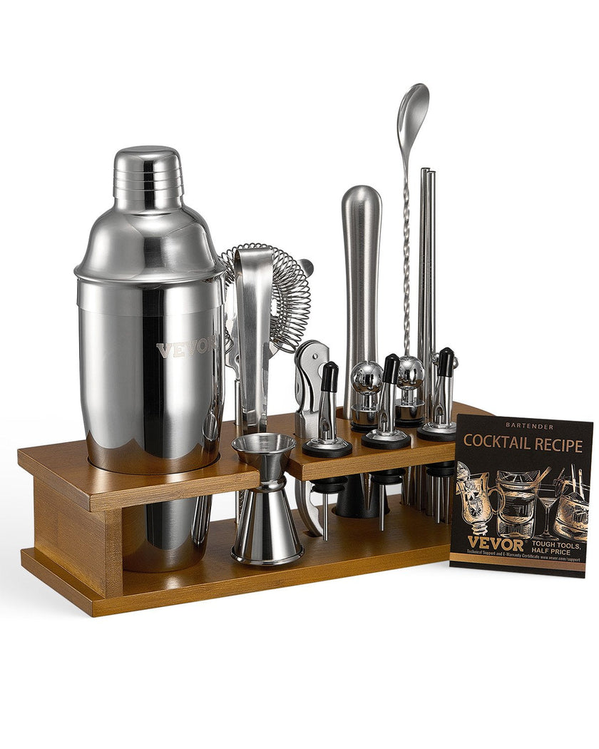 VEVOR Cocktail Shaker Set 18 Pcs Bartender Kit Stainless Steel Bar Tools Silver