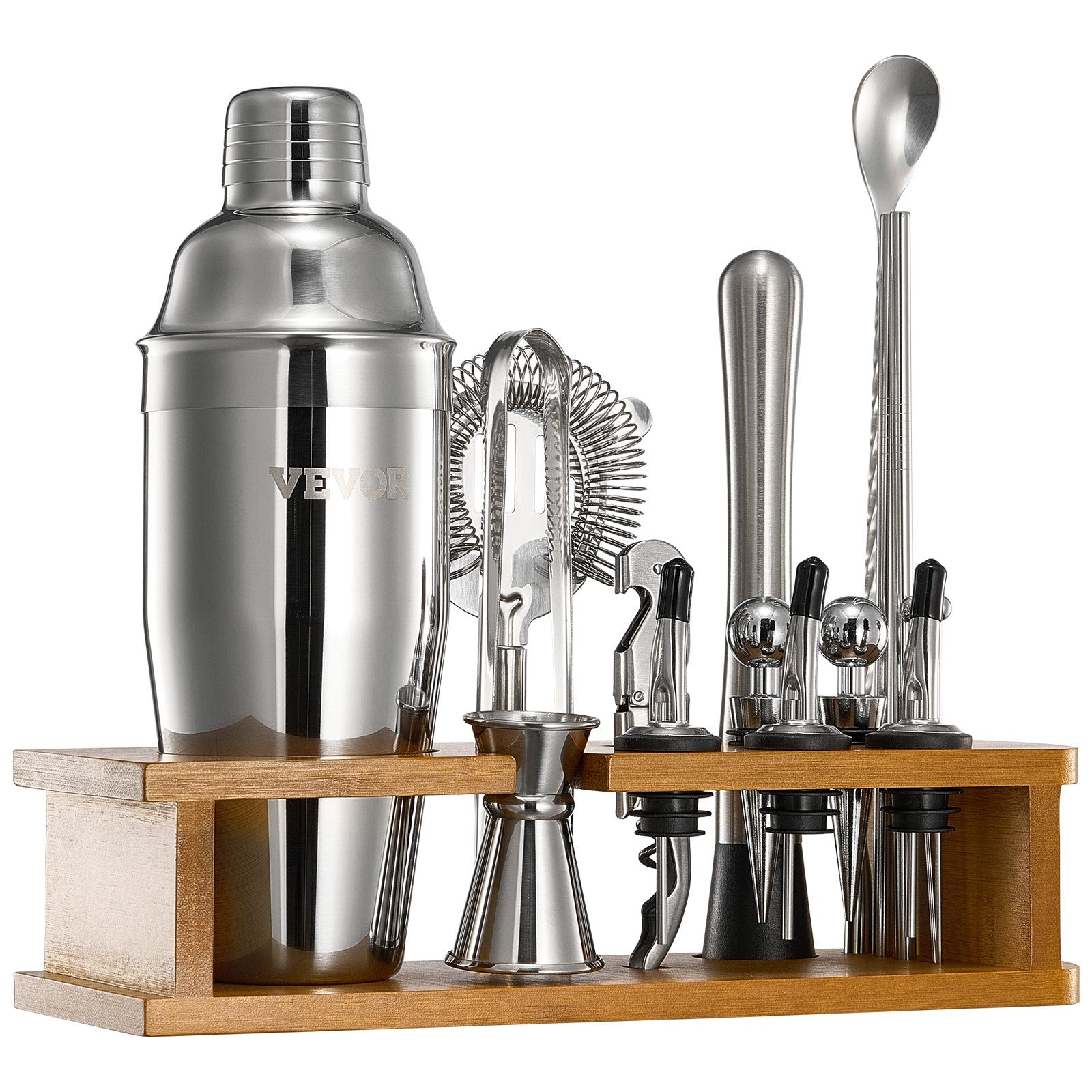 VEVOR Cocktail Shaker Set 18 Pcs Bartender Kit Stainless Steel Bar Tools Silver