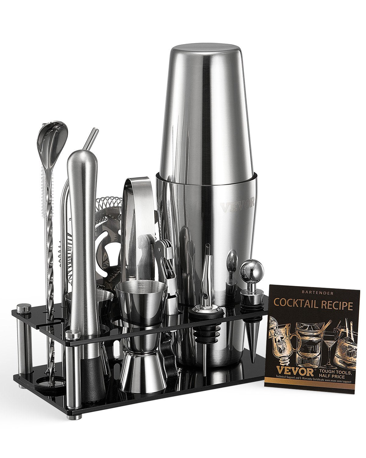 VEVOR Cocktail Shaker Set 14 Pcs Bartender Kit Stainless Steel Bar Tools Silver