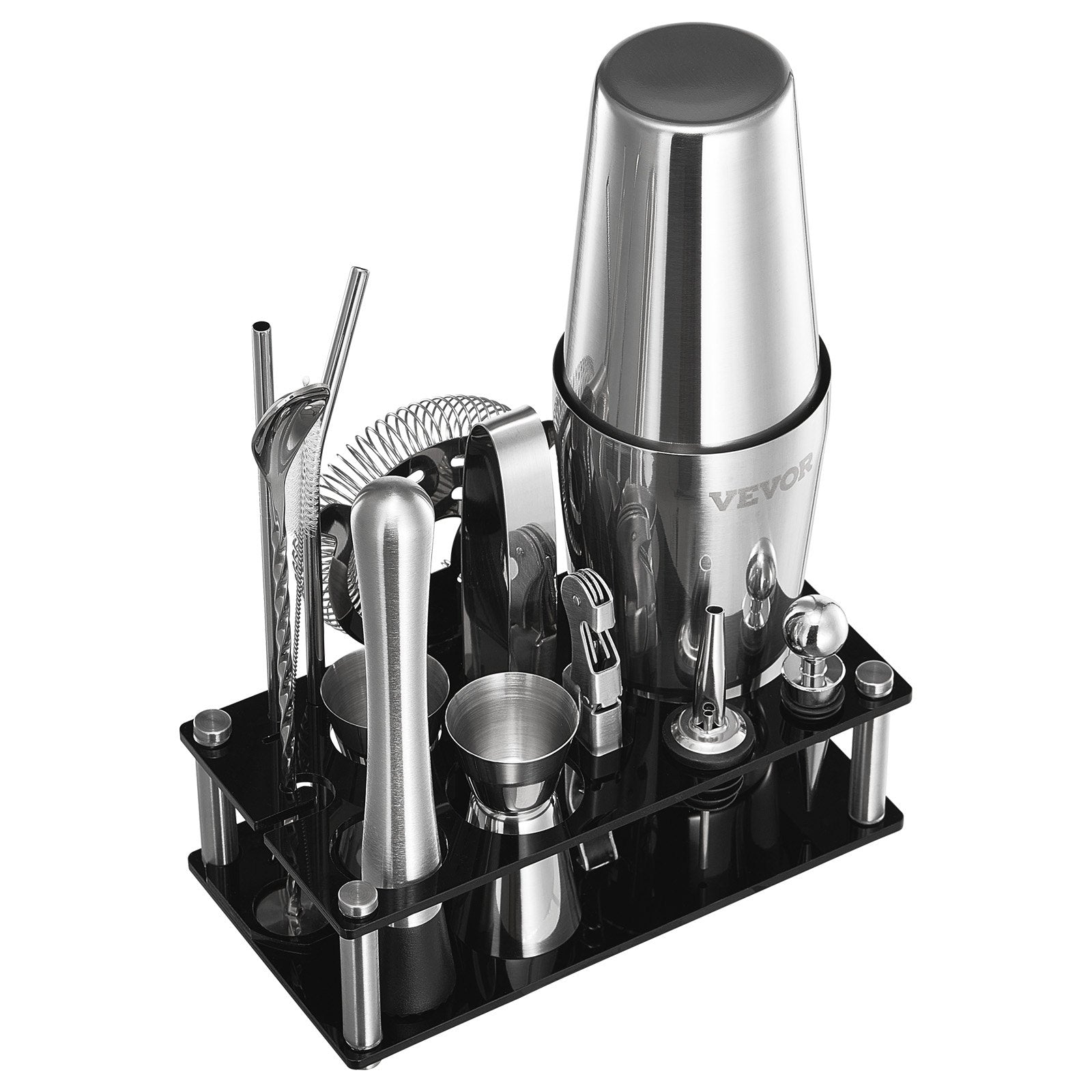 VEVOR Cocktail Shaker Set 14 Pcs Bartender Kit Stainless Steel Bar Tools Silver