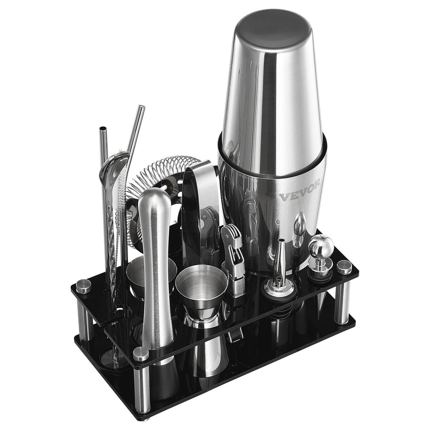 VEVOR Cocktail Shaker Set 14 Pcs Bartender Kit Stainless Steel Bar Tools Silver