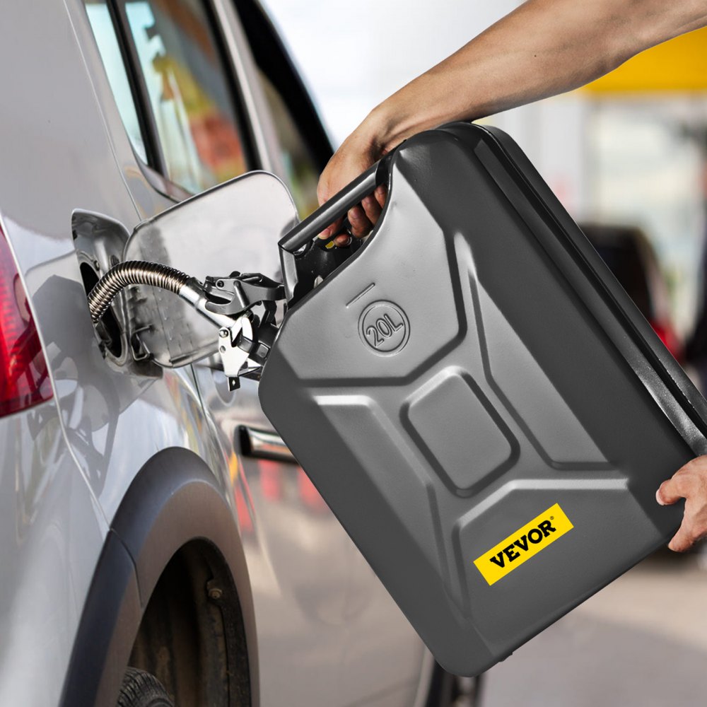 VEVOR Fuel Can, 5.3 Gallon / 20 L Portable Gas Can with Flexible Spout System, Rustproof ? Heat-resistant Steel Fuel Tank for Cars Trucks Equipment, Black
