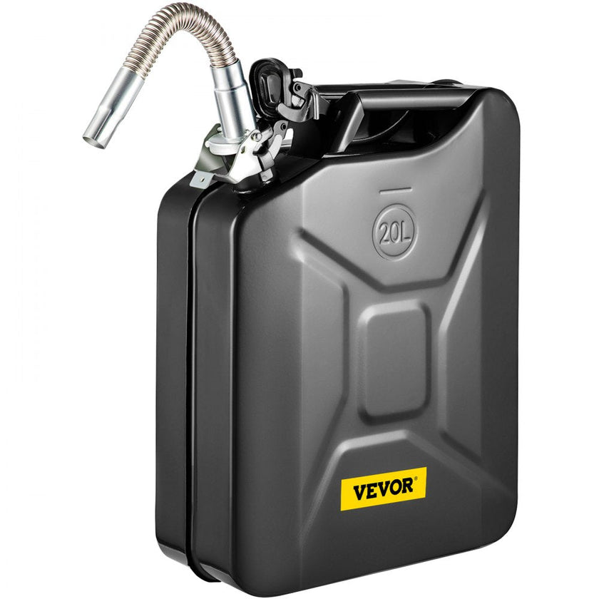 VEVOR Fuel Can, 5.3 Gallon / 20 L Portable Gas Can with Flexible Spout System, Rustproof ? Heat-resistant Steel Fuel Tank for Cars Trucks Equipment, Black