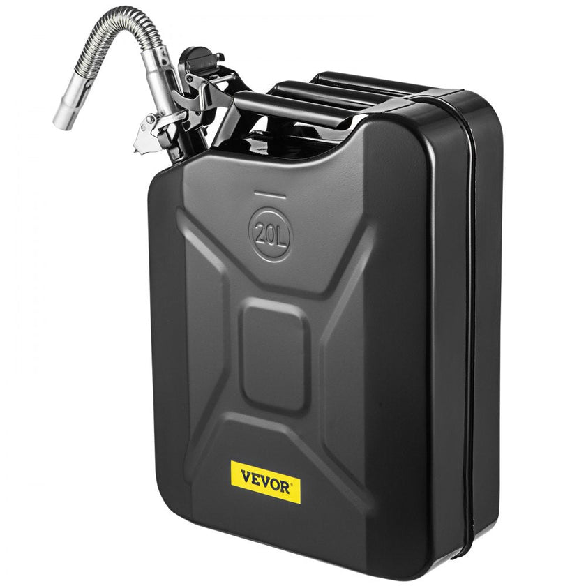 VEVOR Fuel Can, 5.3 Gallon / 20 L Portable Gas Can with Flexible Spout System, Rustproof ? Heat-resistant Steel Fuel Tank for Cars Trucks Equipment, Black