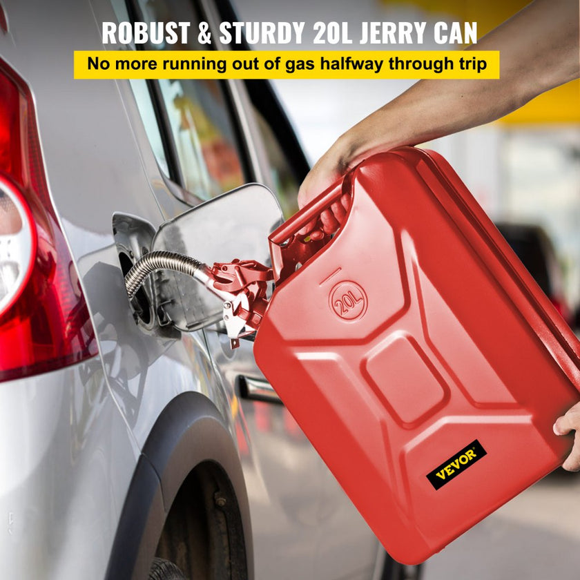 VEVOR Fuel Can, 5.3 Gallon / 20 L Portable Gas Can with Flexible Spout System, Rustproof ? Heat-resistant Steel Fuel Tank for Cars Trucks Equipment, Red