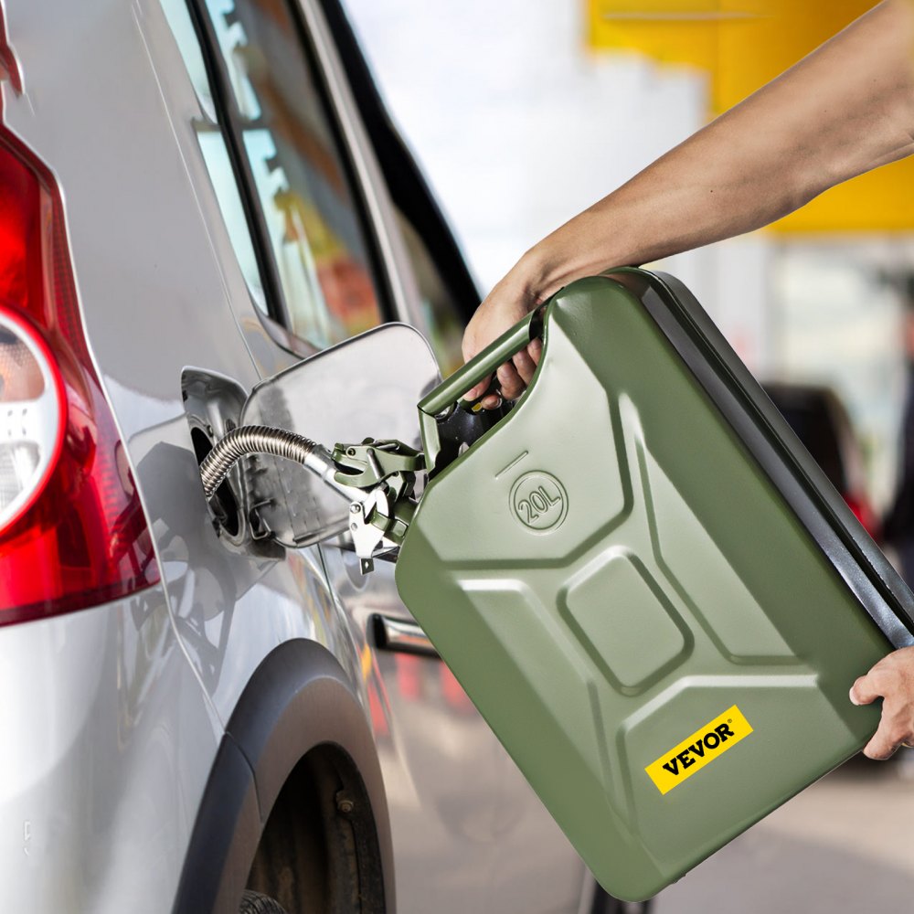VEVOR Jerry Fuel Can, 5.3 Gallon / 20 L Portable Jerry Gas Can with Flexible Spout System, Rustproof ? Heat-resistant Steel Fuel Tank for Cars Trucks Equipment, 2PCS Green