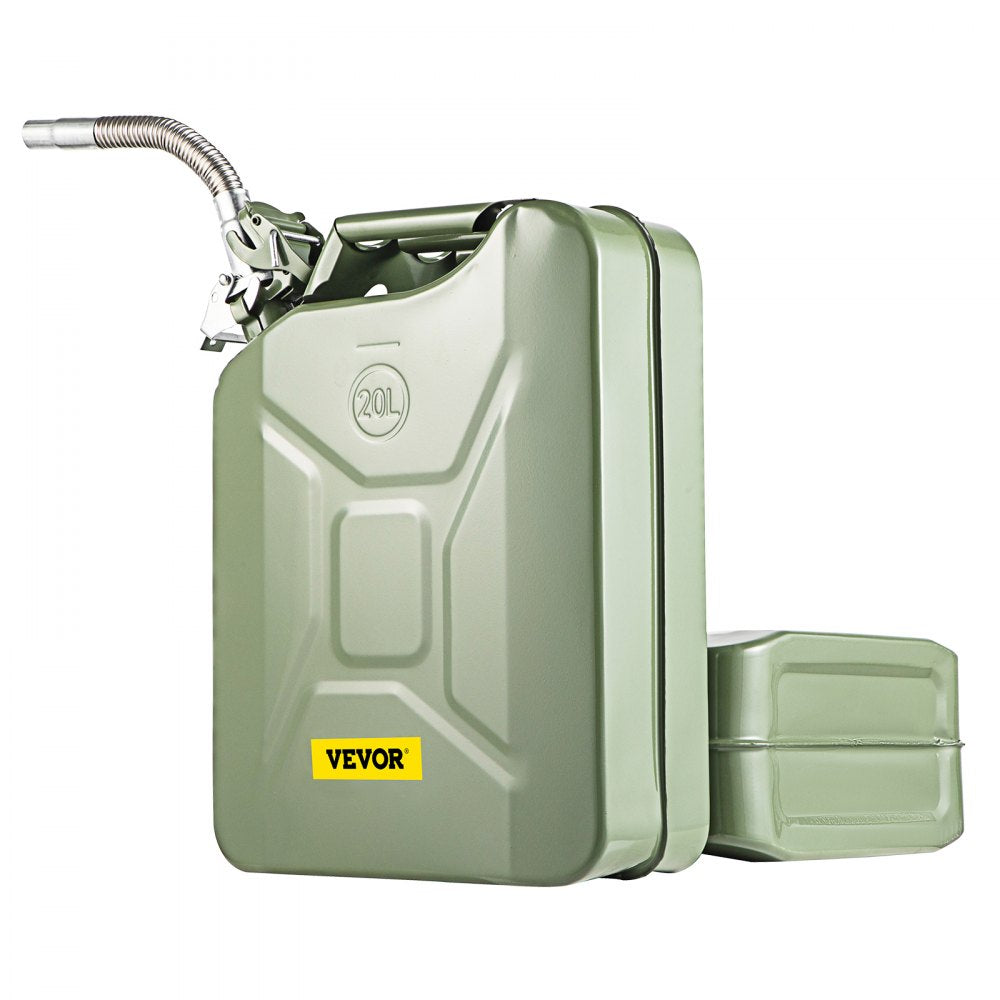 VEVOR Jerry Fuel Can, 5.3 Gallon / 20 L Portable Jerry Gas Can with Flexible Spout System, Rustproof ? Heat-resistant Steel Fuel Tank for Cars Trucks Equipment, 2PCS Green