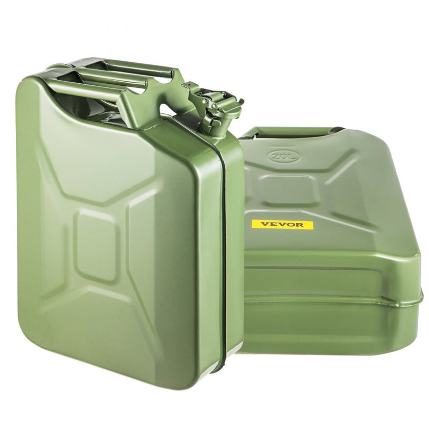 VEVOR Jerry Fuel Can, 5.3 Gallon / 20 L Portable Jerry Gas Can with Flexible Spout System, Rustproof ? Heat-resistant Steel Fuel Tank for Cars Trucks Equipment, 2PCS Green