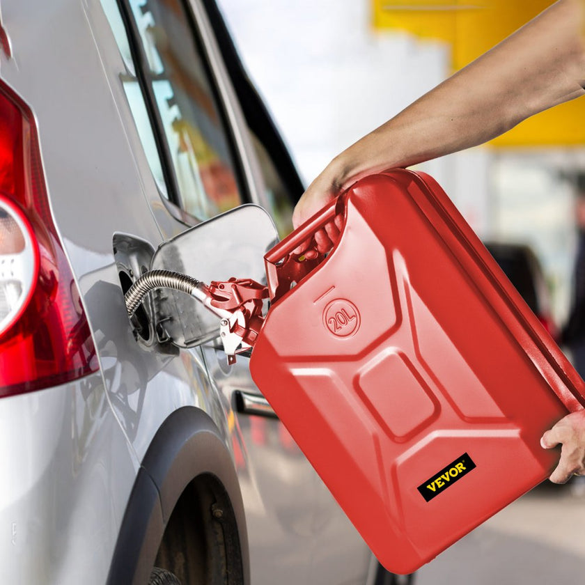 VEVOR Jerry Fuel Can, 5.3 Gallon / 20 L Portable Jerry Gas Can with Flexible Spout System, Rustproof ? Heat-resistant Steel Fuel Tank for Cars Trucks Equipment, 2PCS Red