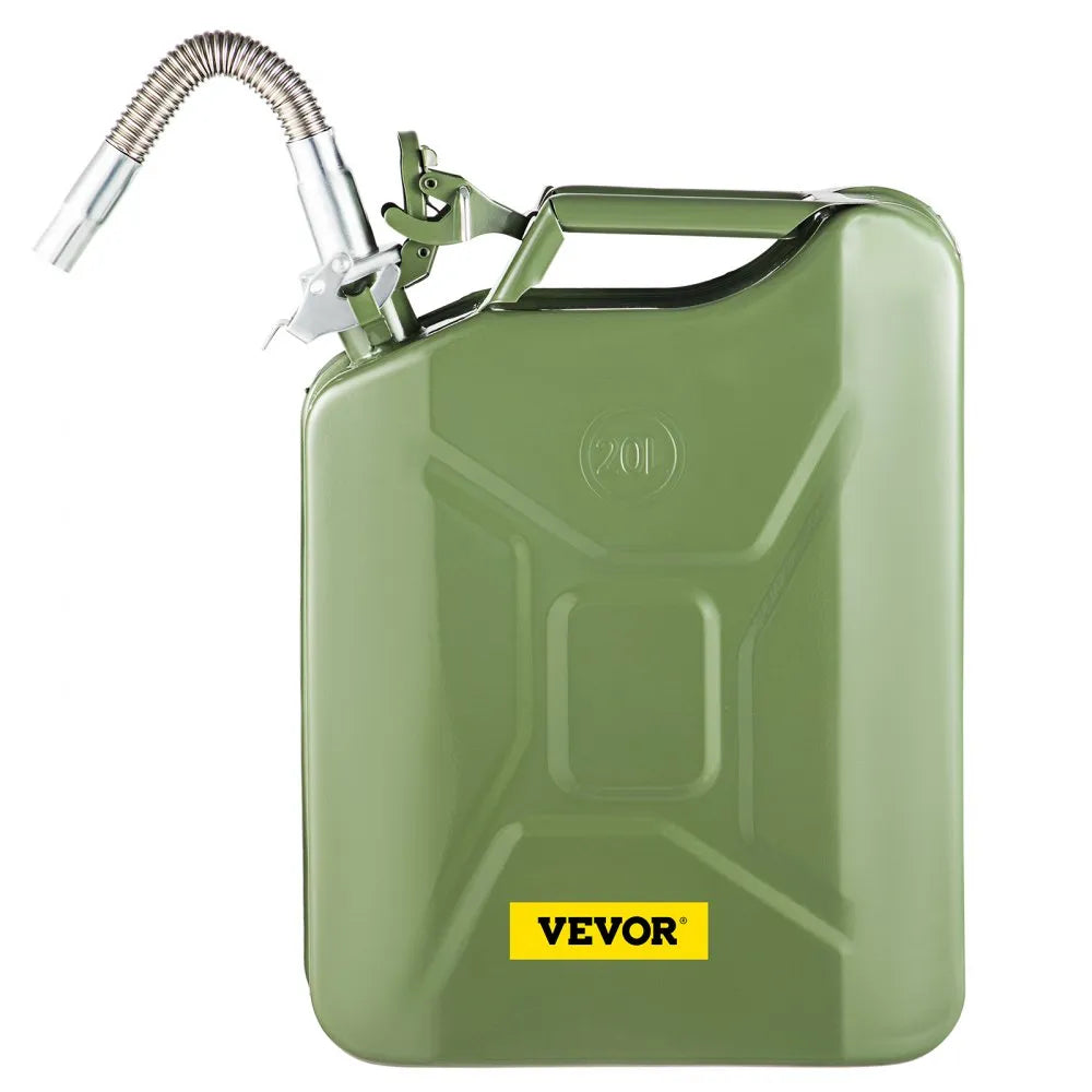 VEVOR Fuel Can, 5.3 Gallon / 20 L Portable Gas Can with Flexible Spout System, Rustproof ＆ Heat-resistant Steel Fuel Tank for Cars Trucks Equipment, Green