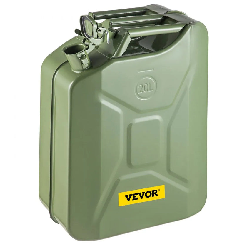 VEVOR Fuel Can, 5.3 Gallon / 20 L Portable Gas Can with Flexible Spout System, Rustproof ＆ Heat-resistant Steel Fuel Tank for Cars Trucks Equipment, Green