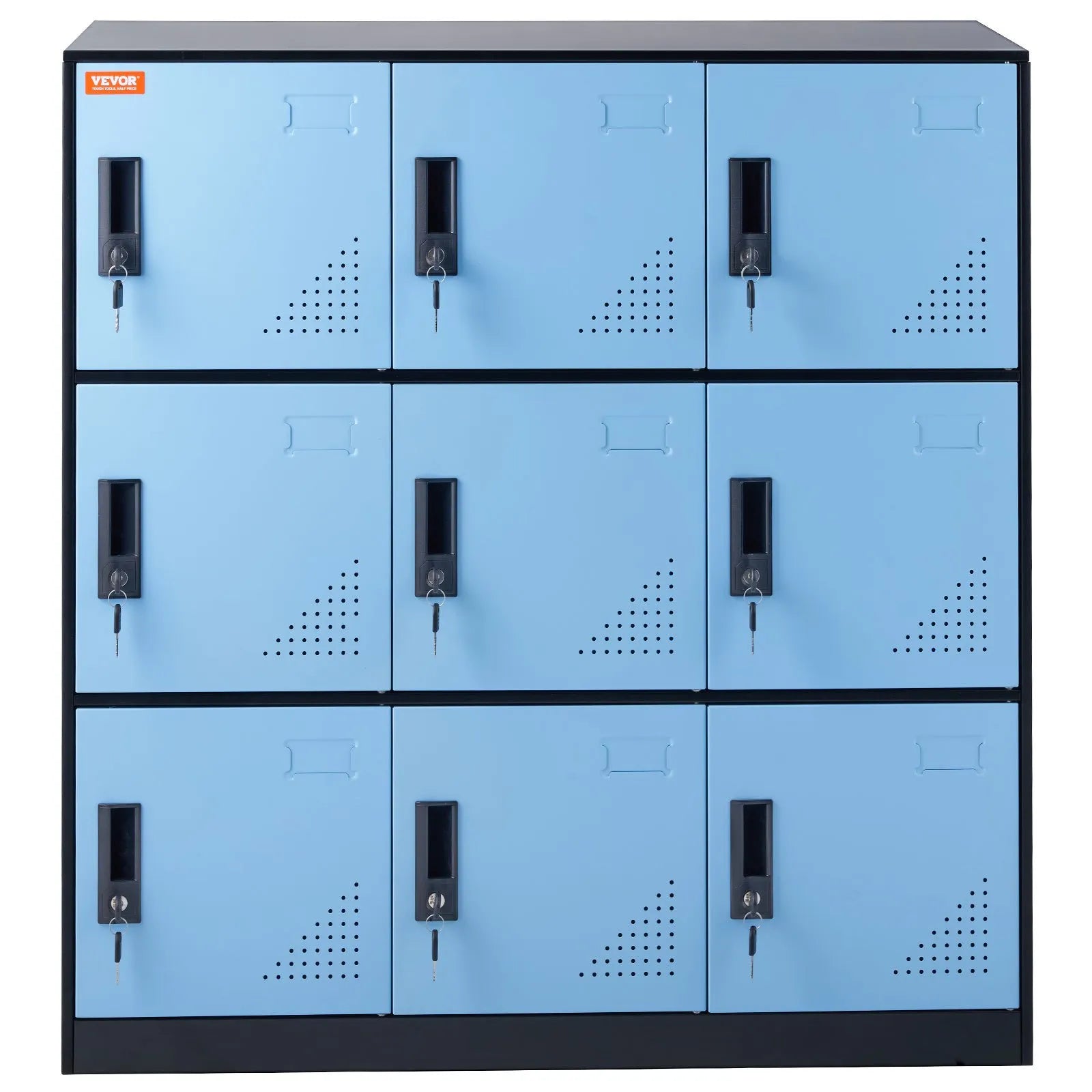 VEVOR Metal Locker for Employees, 9 Doors Storage Cabinet with Card Slot, Employee Lockers with Keys, 66lbs Loading Capacity office Storage Lockers for Office, Home, School, Gym, Black