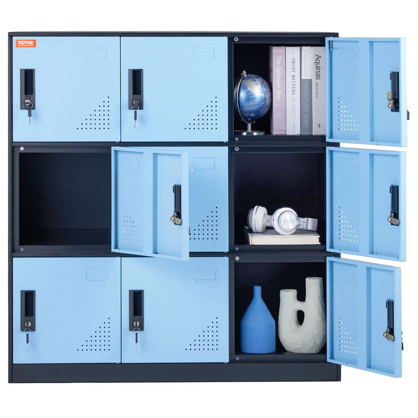 VEVOR Metal Locker for Employees, 9 Doors Storage Cabinet with Card Slot, Employee Lockers with Keys, 66lbs Loading Capacity office Storage Lockers for Office, Home, School, Gym, Black