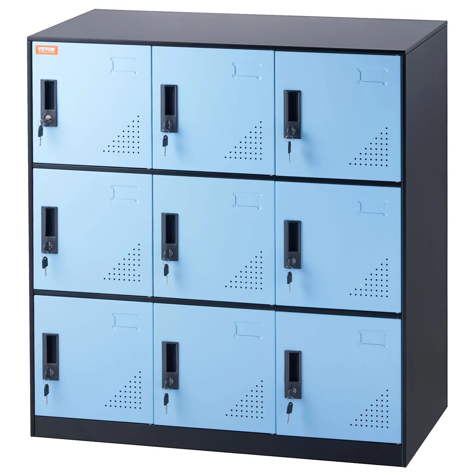 VEVOR Metal Locker for Employees, 9 Doors Storage Cabinet with Card Slot, Employee Lockers with Keys, 66lbs Loading Capacity office Storage Lockers for Office, Home, School, Gym, Black