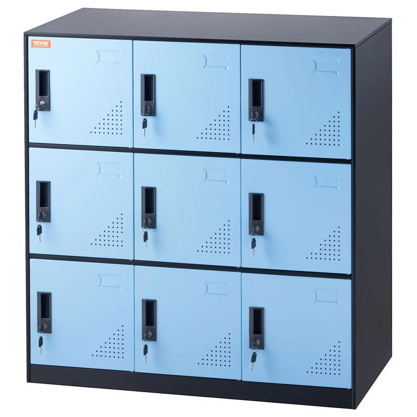 VEVOR Metal Locker for Employees, 9 Doors Storage Cabinet with Card Slot, Employee Lockers with Keys, 66lbs Loading Capacity office Storage Lockers for Office, Home, School, Gym, Black